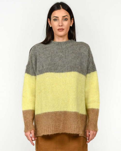 Solo Tre Maglione Misto Lana Girocollo Tricolor  M3F0056 FV 400 CASTAGNA