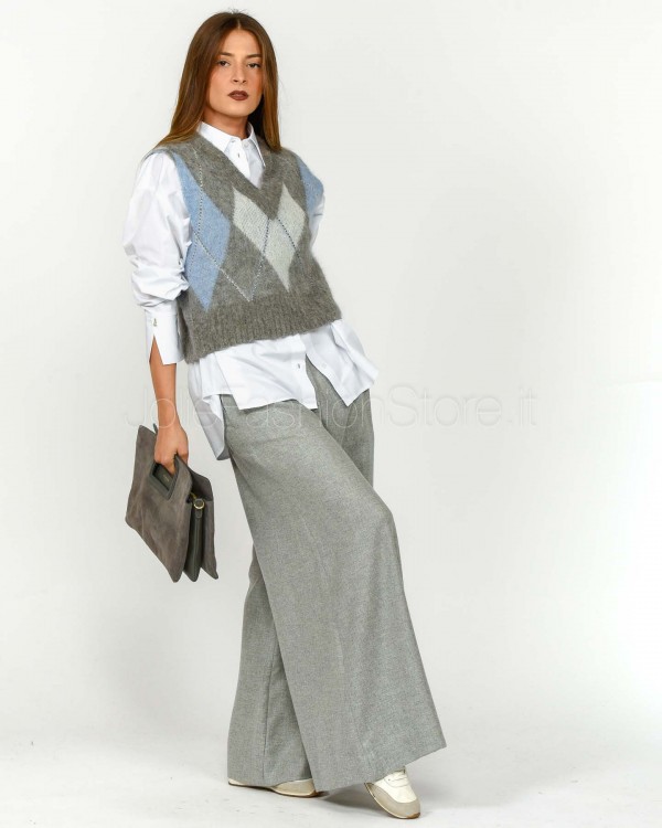 Solo Tre Maglia Crop Smanicata Misto Lana Grigio/Celeste  M3F0112 FV 415 ALLUMINIO/CERULEO