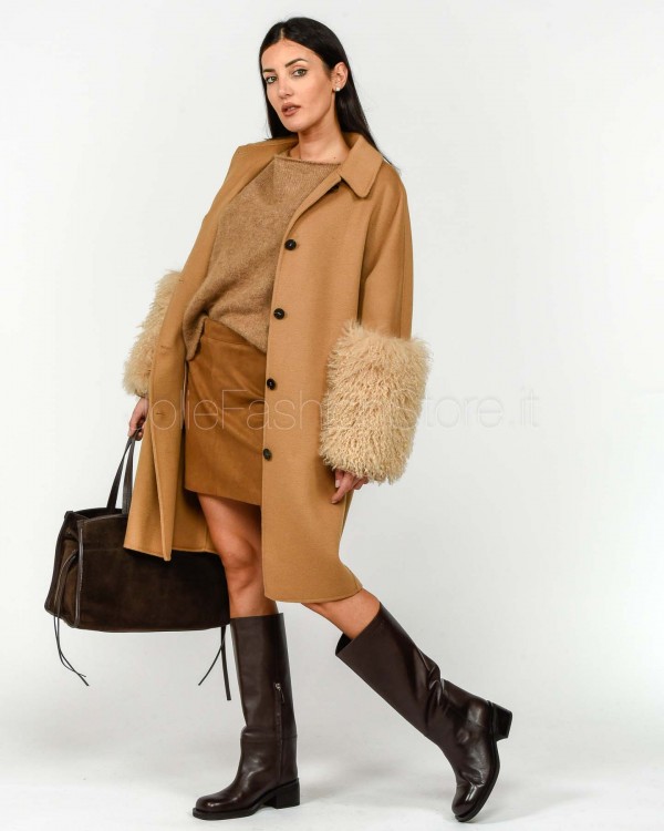 Ermanno Cappotto Monopetto Con Manicotto Cammello  D47ED015EY6-EY6 MF700