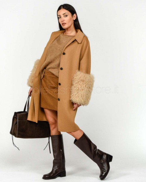 Ermanno Cappotto Monopetto Con Manicotto Cammello