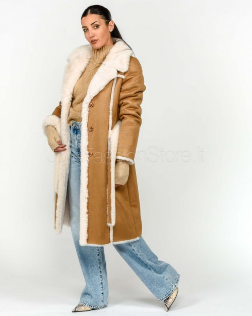 Helmur Coat with Pockets and Camel Belt Montreal Model  MONTREAL CAMMELLO