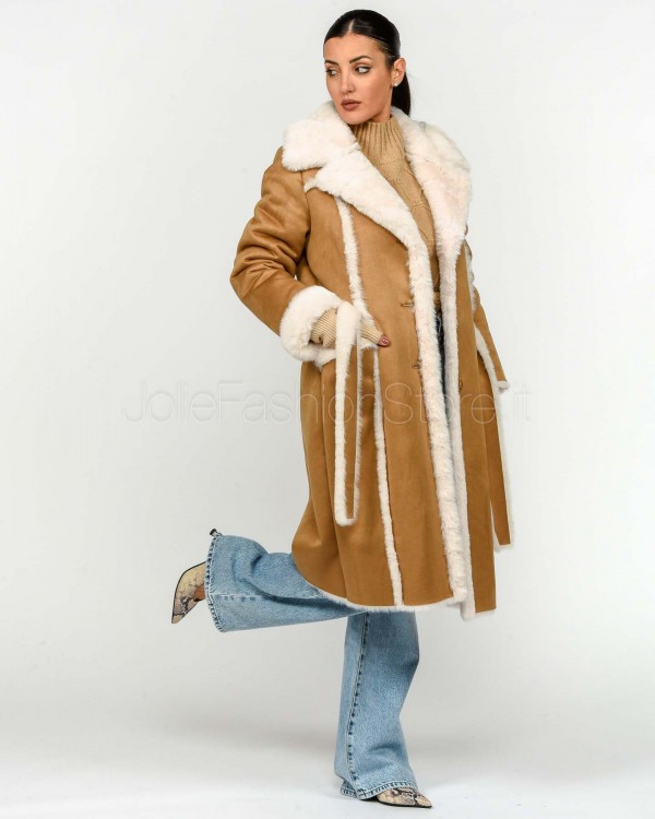 Helmur Coat with Pockets and Camel Belt Montreal Model  MONTREAL CAMMELLO