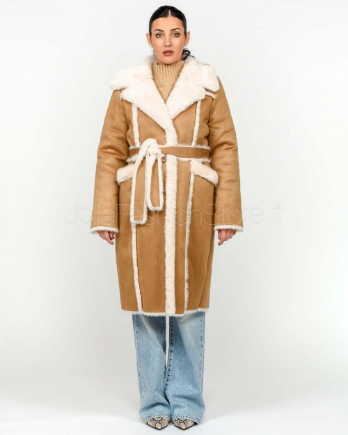 Helmur Coat with Pockets and Camel Belt Montreal Model  MONTREAL CAMMELLO