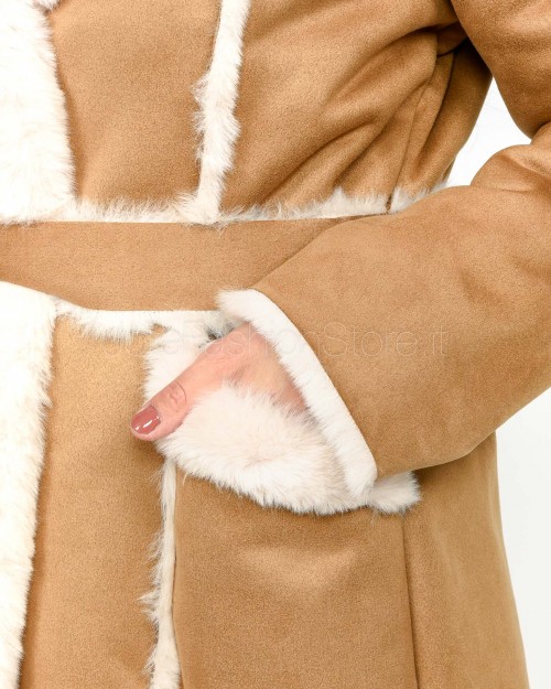 Helmur Coat with Pockets and Camel Belt Montreal Model  MONTREAL CAMMELLO