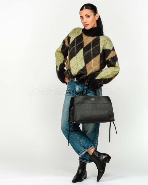 Solo Tre Maglione Over Collo Alto Misto Lana Nero/Castagna  M3F0057 FV 416 NERO/CASTAGNA