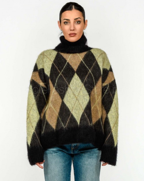 Solo Tre Maglione Over Collo Alto Misto Lana Nero/Castagna  M3F0057 FV 416 NERO/CASTAGNA