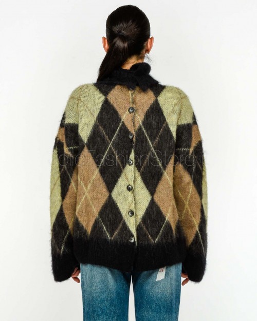 Solo Tre Maglione Over Collo Alto Misto Lana a Rombi  M3F0057 FV 416 NERO/CASTAGNA