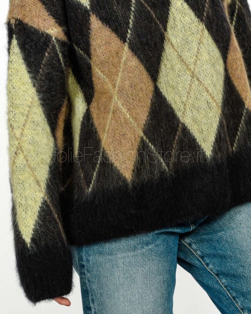 Solo Tre Maglione Over Collo Alto Misto Lana a Rombi  M3F0057 FV 416 NERO/CASTAGNA