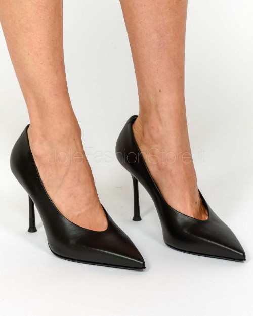 Sergio Levantesi Black Deep-Neck Leather Pumps