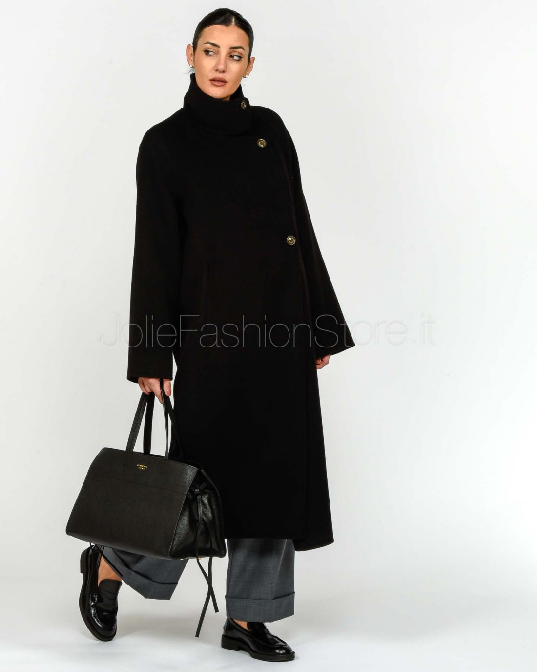 Helmur Cappotto Collo Alto in Lana e Cashmere Nero  583214 NERO