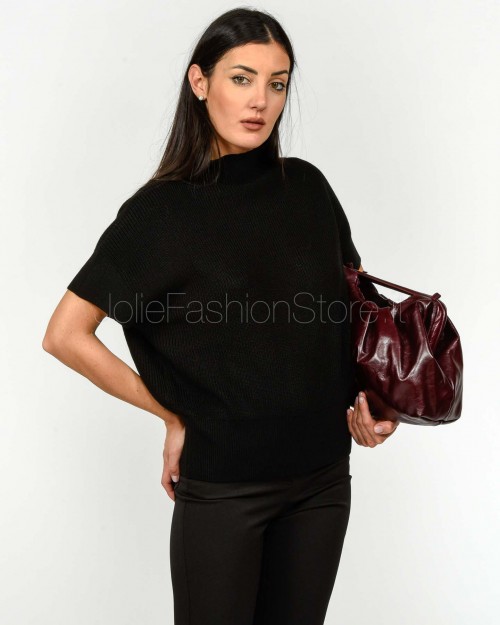 Patrizia Pepe Top Smanicato "ESSENTIAL" in Maglia Nero  2K0351 K9O3A K103