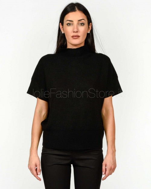 Patrizia Pepe Top Smanicato "ESSENTIAL" in Maglia Nero  2K0351 K9O3A K103