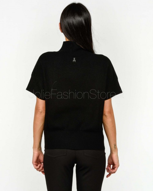 Patrizia Pepe Top Smanicato "ESSENTIAL" in Maglia Nero  2K0351 K9O3A K103