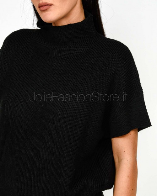 Patrizia Pepe Top Smanicato "ESSENTIAL" in Maglia Nero  2K0351 K9O3A K103