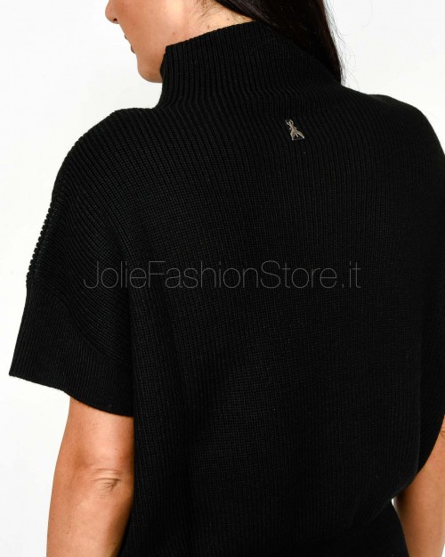 Patrizia Pepe Top Smanicato "ESSENTIAL" in Maglia Nero  2K0351 K9O3A K103