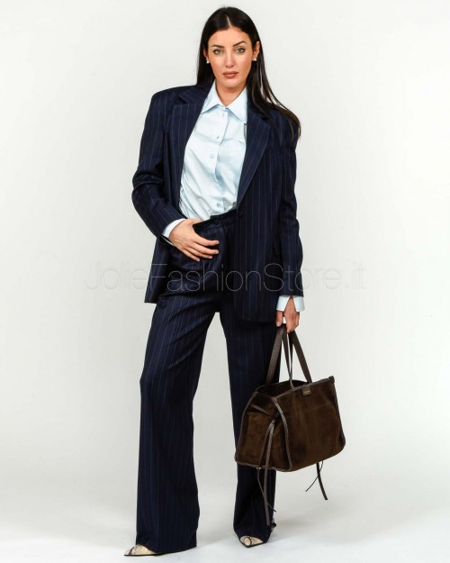 Actualee Giacca Monopetto Gessato Blu/Marrone  15162