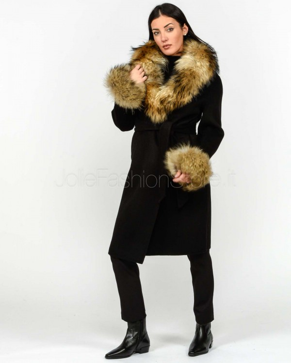Regina Gold Cappotto in Lana e Cashmere con Pelliccia Nero  52036 NERO