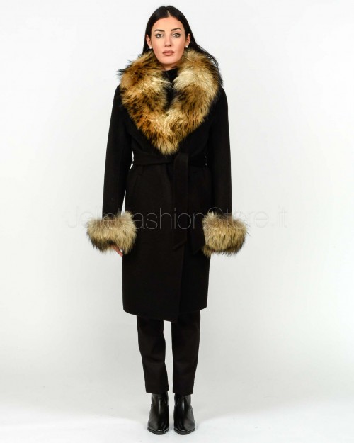 Regina Gold Cappotto in Lana e Cashmere con Pelliccia Nero  52036 NERO