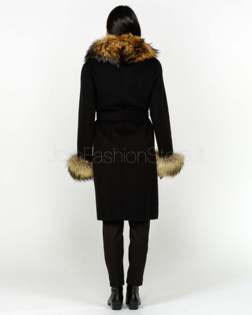 Regina Gold Cappotto in Lana e Cashmere con Pelliccia Nero  52036 NERO