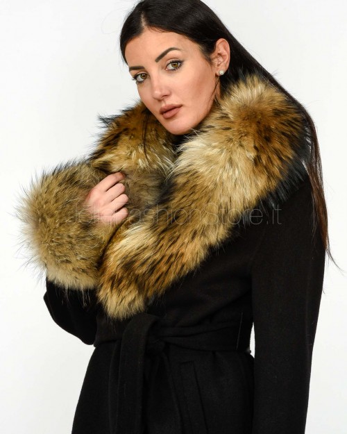 Regina Gold Cappotto in Lana e Cashmere con Pelliccia Nero  52036 NERO