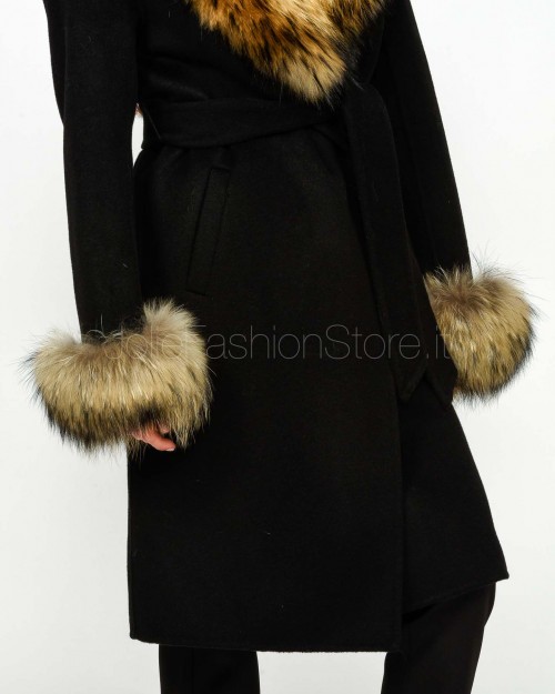 Regina Gold Cappotto in Lana e Cashmere con Pelliccia Nero  52036 NERO