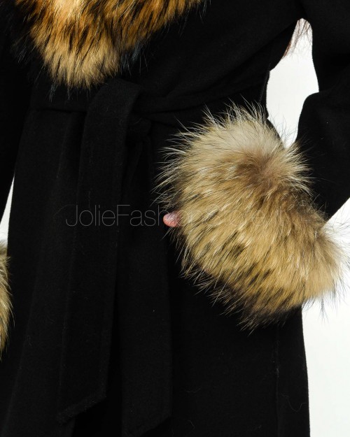 Regina Gold Cappotto in Lana e Cashmere con Pelliccia Nero  52036 NERO