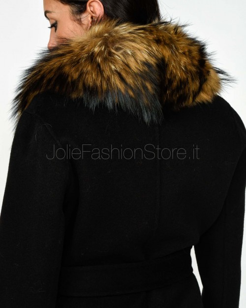 Regina Gold Cappotto in Lana e Cashmere con Pelliccia Nero  52036 NERO