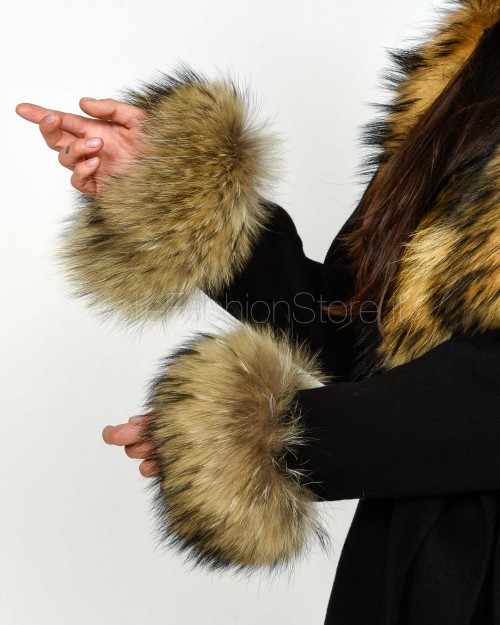 Regina Gold Cappotto in Lana e Cashmere con Pelliccia Nero  52036 NERO