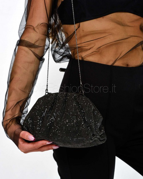 Twenty Fourhaitch Pouch Bag in Maglia di Cristalli Nero  PETRA NERO