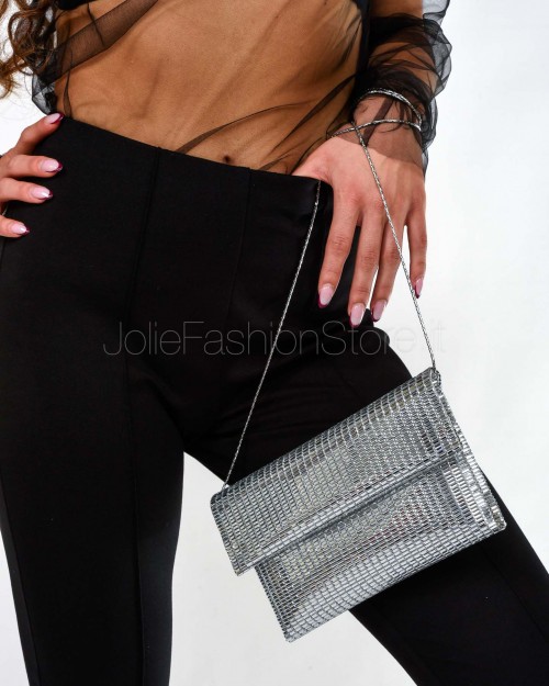 Twenty Fourhaitch Pochette in pixel, con tracolla in metallo removibile 23*2*14 Argento  VEGA PIXEL ARGENTO