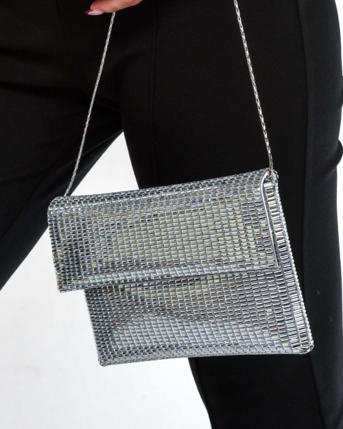 Twenty Fourhaitch Pochette in pixel, con tracolla in metallo removibile 23*2*14 Argento  VEGA PIXEL ARGENTO
