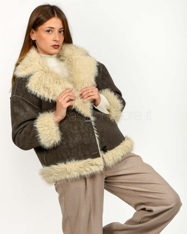 Tavus Milano Giacca Reversibile Eco Pelliccia Dark Brown  25232 DARK BROWN