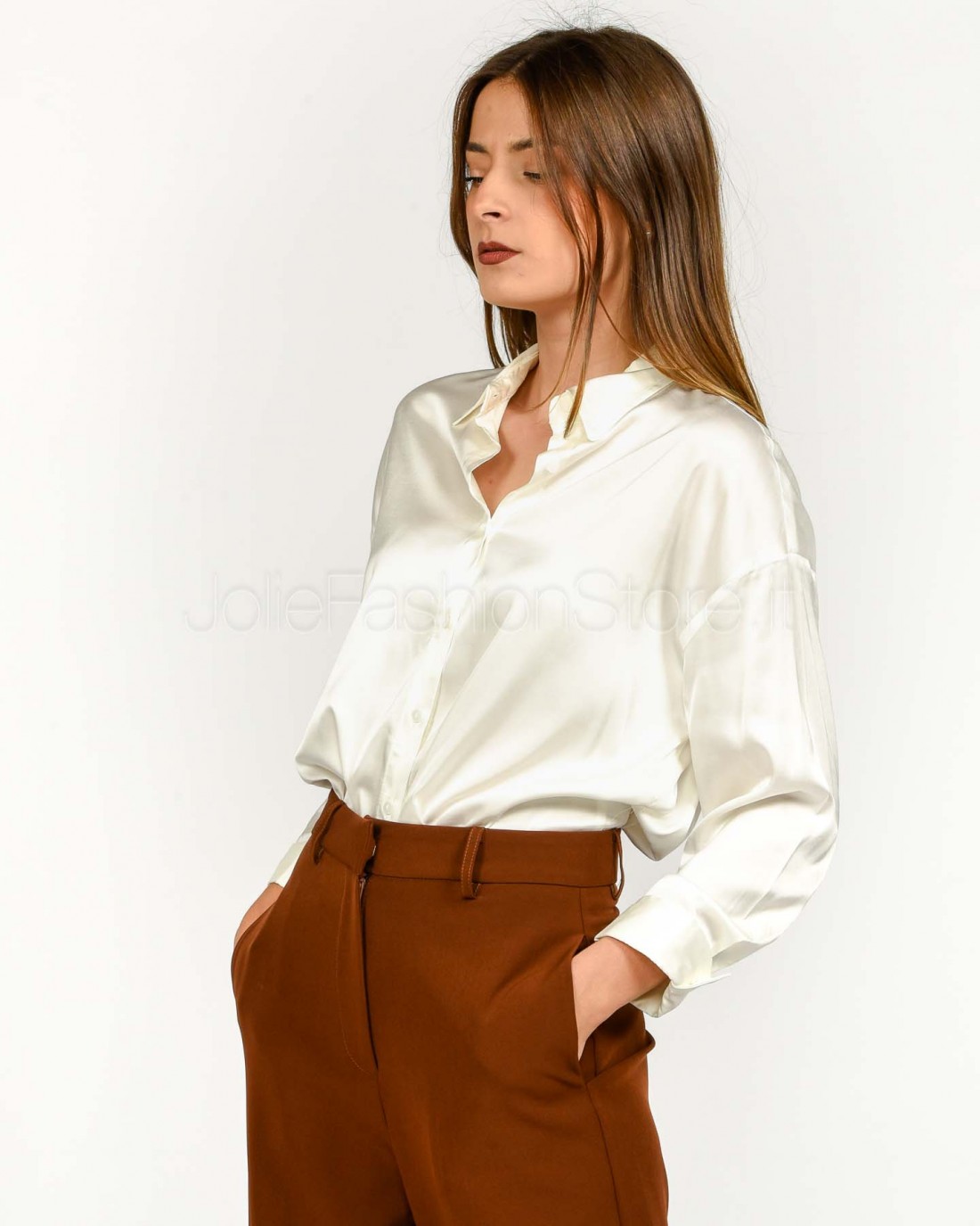 J-Cube Camicia in Satin Bianca  RM97 BIANCO