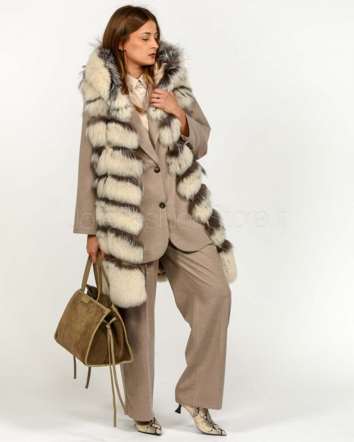 Frame Pelliccia Gilet Volpe + Ciuffi Argento Naturale  327507 ARGENTO