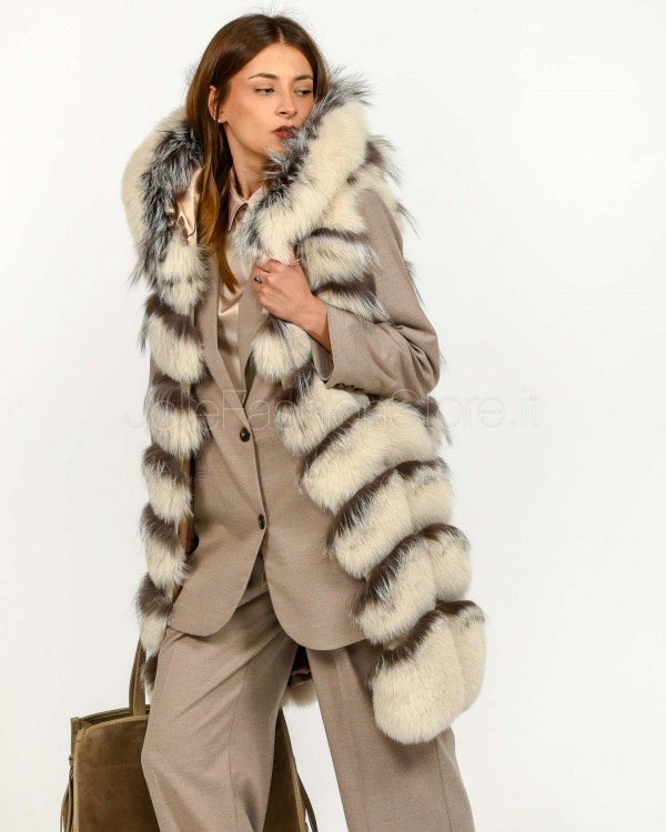 Frame Pelliccia Gilet Volpe + Ciuffi Argento Naturale  327507 ARGENTO
