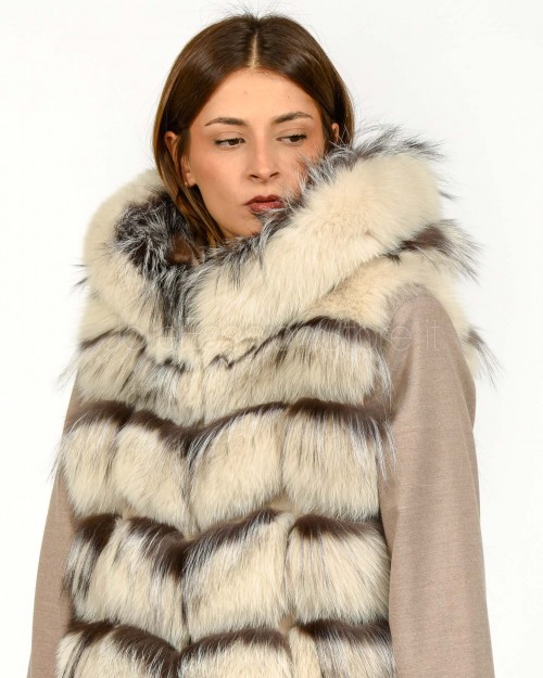 Frame Pelliccia Gilet Volpe + Ciuffi Argento Naturale  327507 ARGENTO