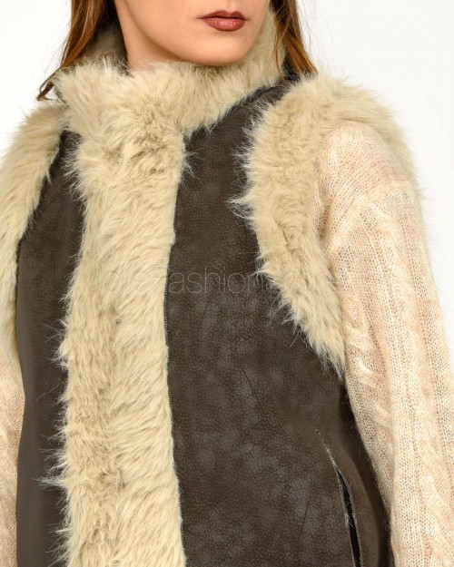 Tavus Milano Gilet Reversibile Eco Volpe Dark Brown  25231 DARK BROWN