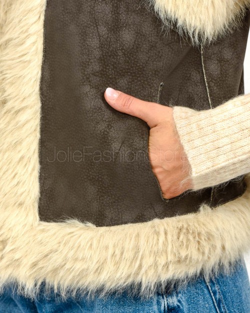 Tavus Milano Gilet Reversibile Eco Volpe Dark Brown  25231 DARK BROWN