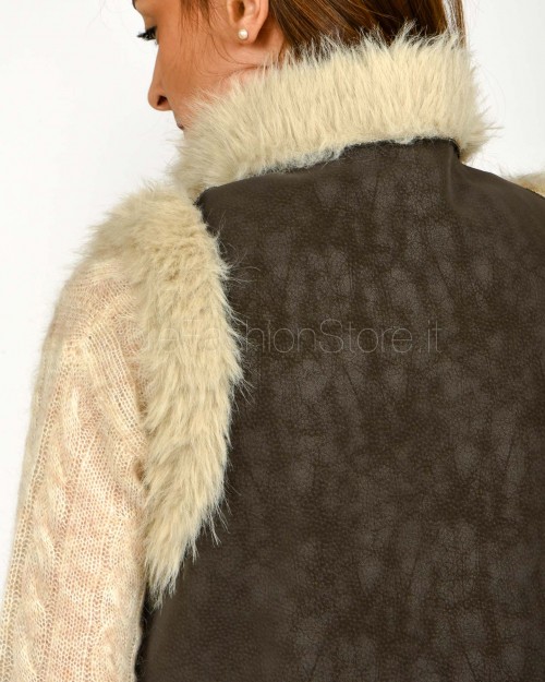 Tavus Milano Gilet Reversibile Eco Volpe Dark Brown  25231 DARK BROWN