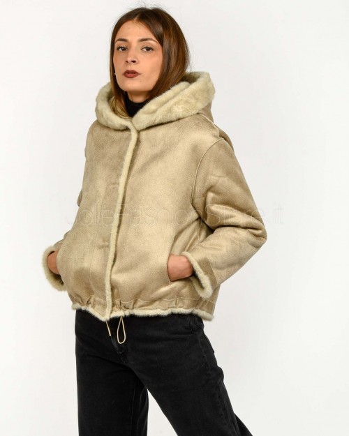 Tavus Milano Eco Pelliccia Reversibile Parka con Cappuccio Beige