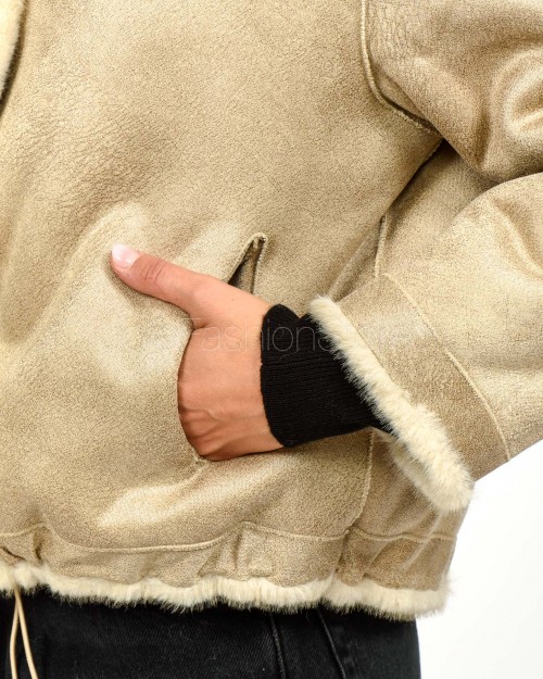 Tavus Milano Eco Pelliccia Reversibile Parka con Cappuccio Beige  35217 BEIGE