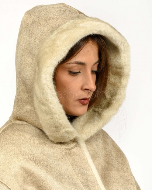Tavus Milano Eco Pelliccia Reversibile Parka con Cappuccio Beige  35217 BEIGE