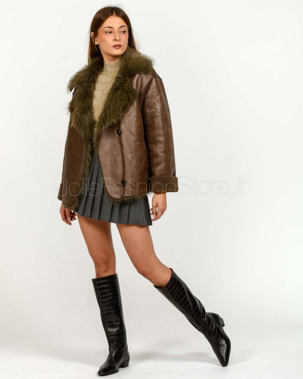 Tavus Milano Giacca Over Reversibile Eco Pelliccia Marrone  25352 BROWN