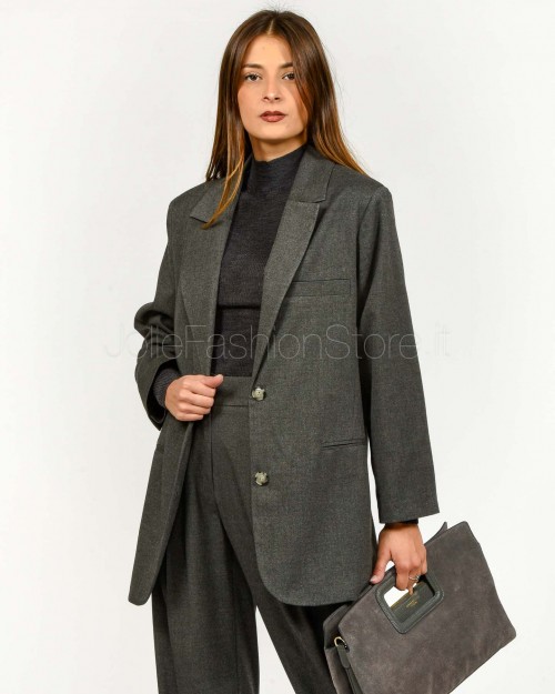 J-Cube Single-Breasted Oversized Jacket in Grey