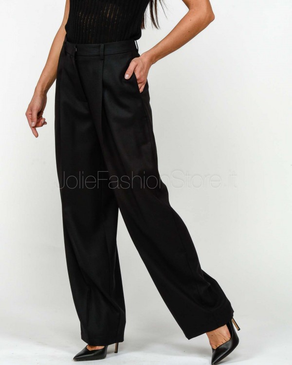 Grifoni Black Pleated Trousers in Virgin Wool  GVC240077/15 003