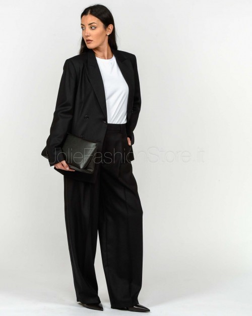Grifoni Black Pleated Trousers in Virgin Wool  GVC240077/15 003