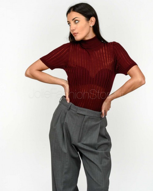 Grifoni Maglia a Costine Maniche Corte Bordeaux