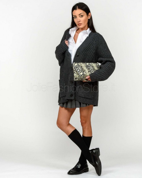 Grifoni Cardigan Grigio Over 2 Tasche