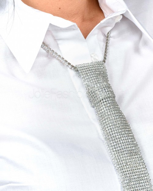 Twenty Fourhaitch Cravatta Strass All Over Silver  AMIRA ARGENTO