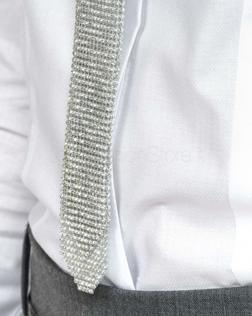 Twenty Fourhaitch Cravatta Strass All Over Silver  AMIRA ARGENTO